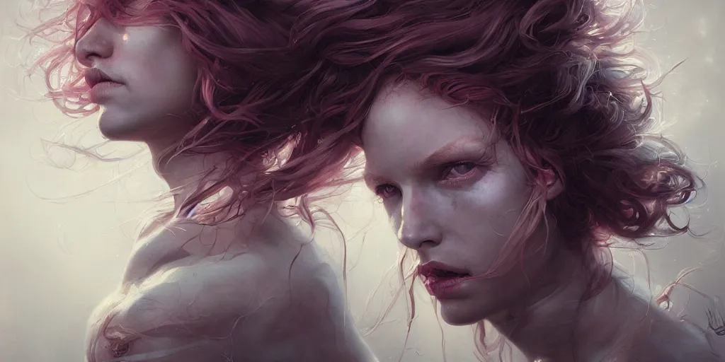 Prompt: hyperrealistic portrait beautiful minx worrying about her hair, dramatic lighting, highly detailed, hyper detailed, 3 d render, hyper realistic detailed portrait, high face symmetry, peter mohrbacher, wlop, ruan jia