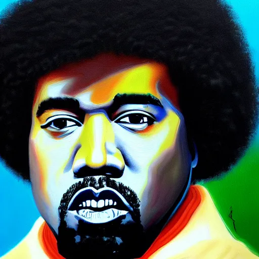 Prompt: Kanye west painting by bob ross 4k detail