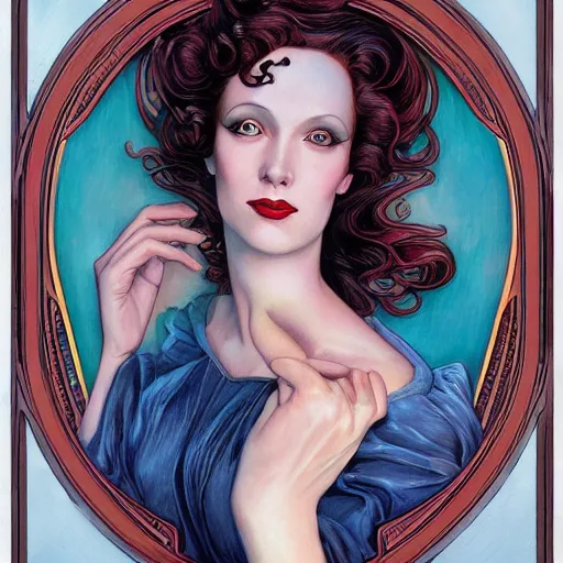 Image similar to an art nouveau streamline moderne portrait in the style of charles dulac and donato giancola and anna dittmann.