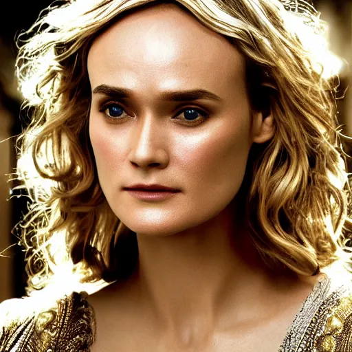 Image similar to fatally beautiful face helen of Troy/Diane Kruger, dynamic lighting, cinematic, establishing shot, extremely high detail, shining, photo realistic, cinematic lighting, intricate line drawings, 8k resolution