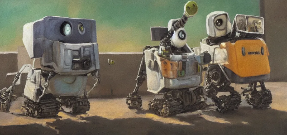 Image similar to Oil Painting of Wall E and Eva