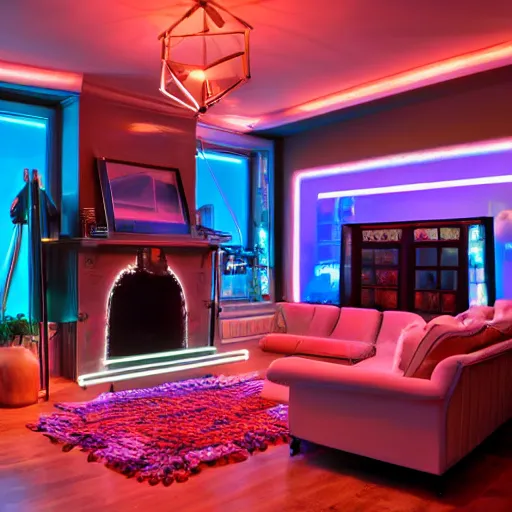 Image similar to sweet neon lights inside a manly room