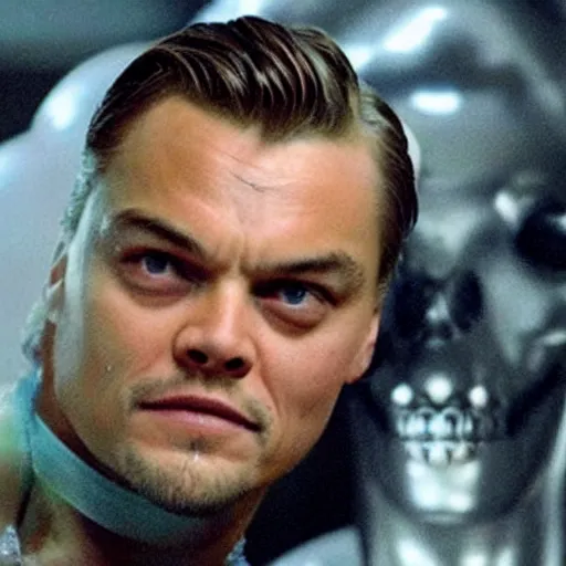 Image similar to leo di caprio as a wrecked terminator