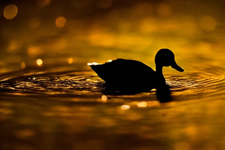 Prompt: a blurry image of a duck in the dark, water drops, a microscopic photo by ker - xavier roussel, featured on flickr, art photography, flickering light, macro photography, luminescence