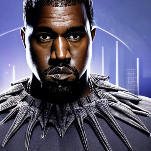 Prompt: A photo of Kanye West in Black Panther (2018), 8K concept art, detailed