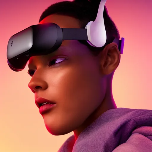 Image similar to beautiful person wearing a oculus quest 2, hypermaximalistic, high details, cinematic, 8 k resolution, beautiful detailed, insanely intricate details, artstation trending, octane render, unreal engine