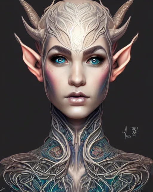 Image similar to digital art, centered portrait elven with short hair, face made with intricate roots, by james jean and by artgerm, by ross tran, ultradetailed, charachter design, concept art, trending on artstation,