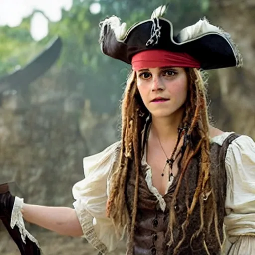 Movie still of Emma Watson in Pirates of the Caribbean | Stable Diffusion