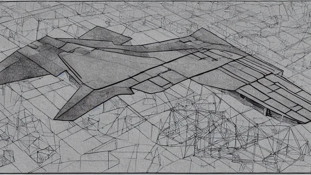 Prompt: stealth bomber blueprints drawn by M.C. Escher
