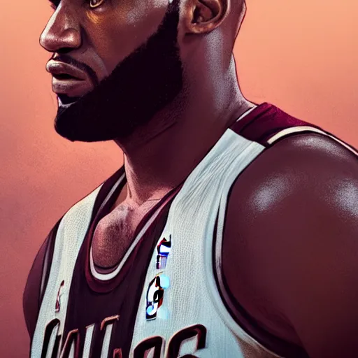 Image similar to highly detailed portrait lebron james basketball player in gta v, stephen bliss, unreal engine, fantasy art by greg rutkowski, loish, rhads, ferdinand knab, makoto shinkai and lois van baarle, ilya kuvshinov, rossdraws, tom bagshaw, global illumination, radiant light, detailed and intricate environment