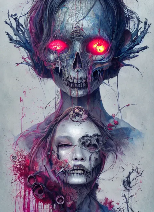 Image similar to Alice attends Mad Tea Party,highly detailed,half skull face,cinematic,8k,by Stanley Artgermm,Tom Bagshaw,Greg Rutkowski,Carne Griffiths, Ayami Kojima, Beksinski, Giger,trending on DeviantArt,hyper detailed,horror, full of colour