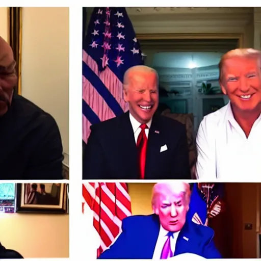 Prompt: a zoom meeting with mike tyson, donald trump, and joe biden.