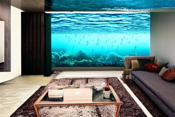 Image similar to a living room under water