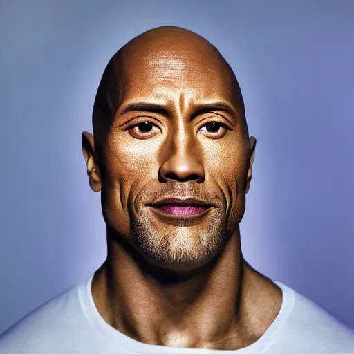Prompt: Portrait photography of Dwayne Johnson with glowing purple eyes