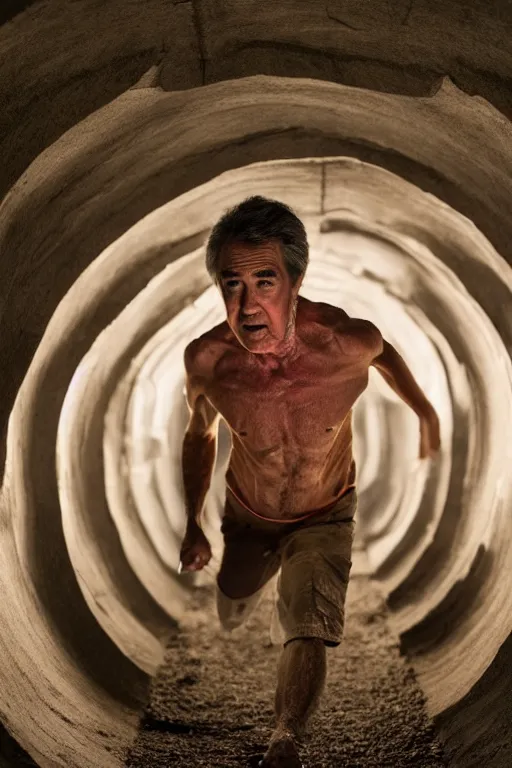 Image similar to cinematic still randy mantooth crawling inside a tunnel made of flesh, 4 k, dramatic lighting, body horror