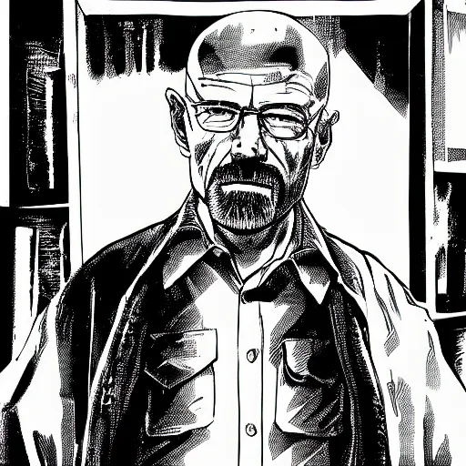 Prompt: Walter White in a Vertigo comic panel, detailed,