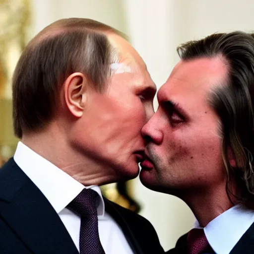 Prompt: vladimir putin kissing thierry baudet