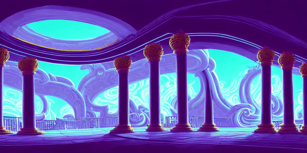 Image similar to curled perspective digital art of curly clouds entrance to the casino with marble columns by anton fadeev from nightmare before christmas