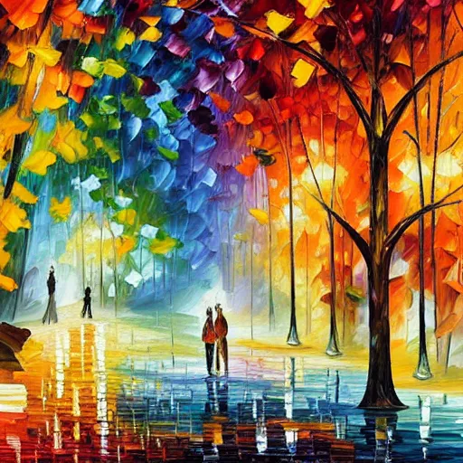 Prompt: a painting by leonid afremov and johannes itten