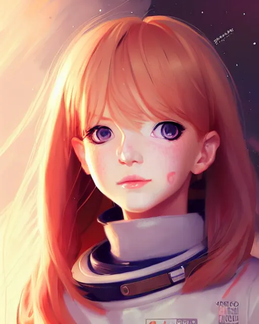 Image similar to portrait Anime freckled blonde space cadet girl Anna Lee anime cute-fine-face, pretty face, realistic shaded Perfect face, fine details. Anime. realistic shaded lighting by Ilya Kuvshinov Giuseppe Dangelico Pino and Michael Garmash and Rob Rey, IAMAG premiere, aaaa achievement collection, elegant freckles, fabulous