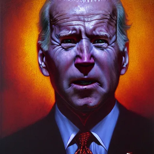 Image similar to epic Joe Biden in pandemonium, demons and souls, portrait, art by Wayne Barlowe, oil on canvas