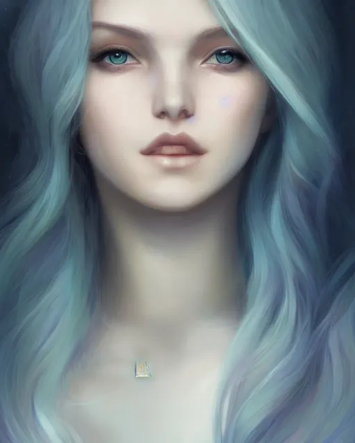 Image similar to Portrait by Charlie Bowater and Ross Tran, blue hair, soft colors, pastels