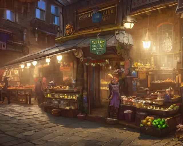 Image similar to fable concept art of bowerstone market, key lighting, soft lights, 8 k render,