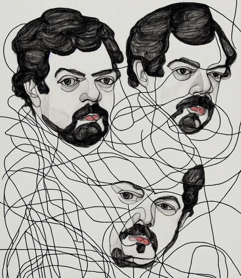 Prompt: elegant line art portrait of claude debussy. inspired by egon schiele. contour lines, musicality, twirls and curves, strong personality