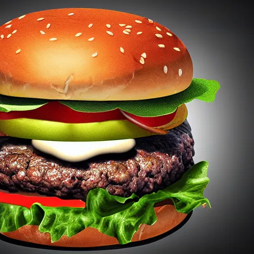 Prompt: a big beautiful hamburger eating a man photorealistic digital art