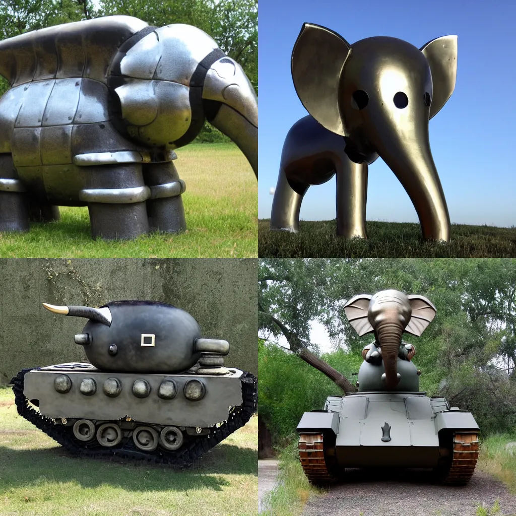 Prompt: metal elephant turned into tank