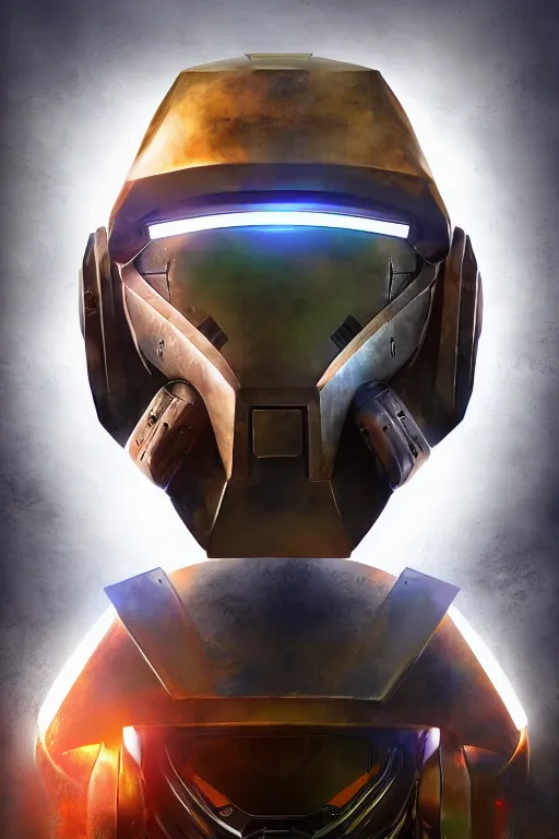 Image similar to robot ninja mask helmet halo master chief radiating a glowing aura global illumination ray tracing hdr fanart arstation by ian pesty and katarzyna da „ bek - chmiel