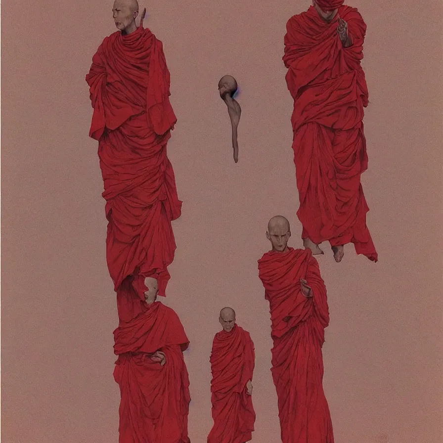 Image similar to ! dream faceless monks on a desert, red color scheme, high detailed beksinski painting, by adrian ghenie and gerhard richter. art by takato yamamoto. masterpiece, deep colours.