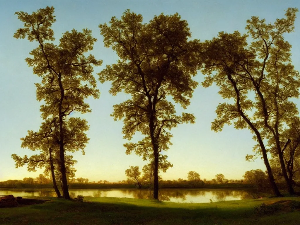 Image similar to a beautiful mississippi landscape, springtime morning, by george caleb bingham \, oil on canvas, luminism, hyperrealism