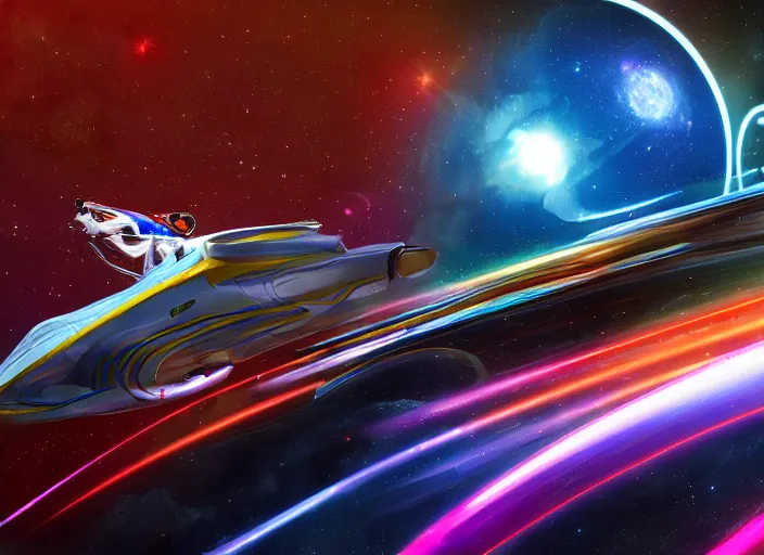 Prompt: inter dimensional sci - fi mach - five speed racer far future, travelling across the stars, cosmos, galaxy, 8 k