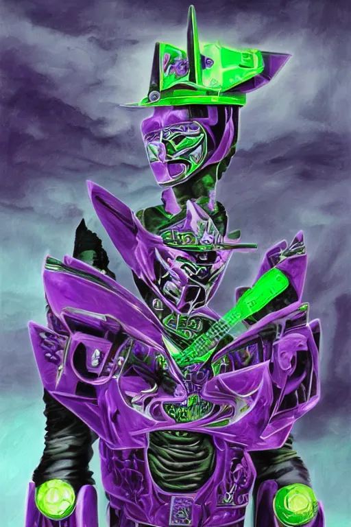 Image similar to portrait of cowboy johnny cash as purple green optimus prime power ranger from transformers surfing tonic stimulant fluids on air guitar zord UFO hoverboard, intricate, highly detailed, smooth, artstation, digital illustration by Lisa Frank and Ruan Jia and Mandy Jurgens and Artgerm and Wayne Barlowe and Greg Rutkowski and Zdislav Beksinski