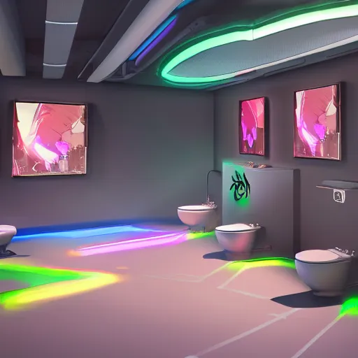 Prompt: a concept art of a gaming toilet with rtx and rgb lighting by razer
