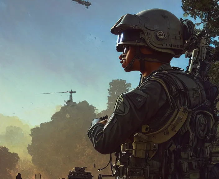 Image similar to First person view of a soldier in an Arma 3 loading screen, FPV, POV, intricate, dystopian, fantasy, extremely detailed, digital painting, artstation, concept art, smooth, sharp focus, illustration, stark lighting, incredible art by artgerm and greg rutkowski and alphonse mucha and simon stalenhag