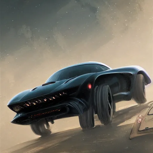 Image similar to full view of a car, elegant, digital painting, concept art, smooth, sharp focus, art style from Wang Ke and Greg Rutkowski and Bruce Kaiser and Scott Robertson and Dmitry Mazurkevich and Doruk Erdem and Jon Sibal, small style cue from Blade Runner and Minority Report and iRobots