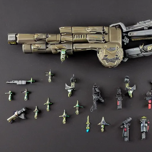 Prompt: Kitbashed Cyberpunk weapons, revolvers, pistols, maximalist, blinn