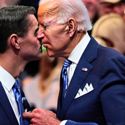 Image similar to joe biden kissing joe biden on his forehead, cute, gentle, lovely