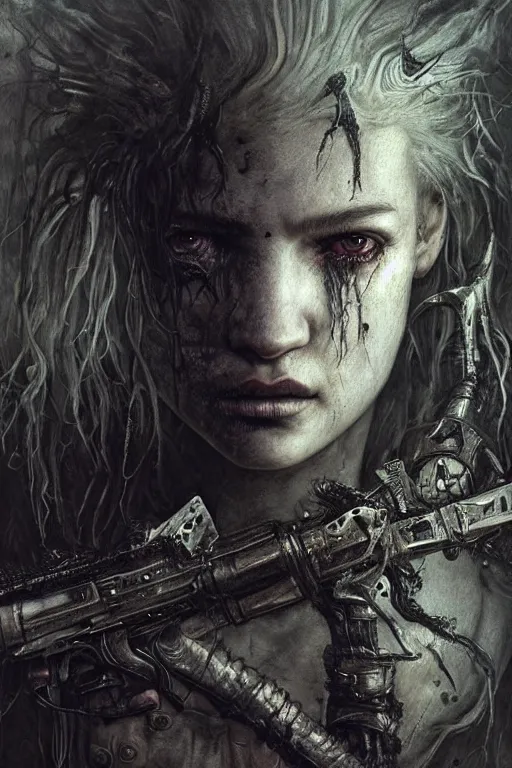 Image similar to portrait of julia garner by hr giger, greg rutkowski, luis royo and wayne barlowe as a diablo, resident evil, dark souls, bloodborne monster