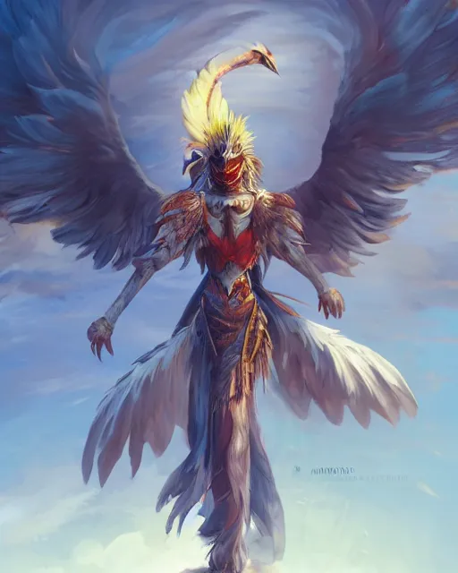 an anthropomorphic phoenix warrior standing heroically | Stable ...