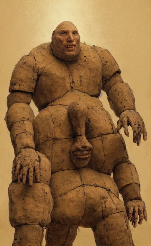 Image similar to an old jewish plan for building a golem - a gigantic man made of clay, an ancient jewish automaton, kabbalistic creation, incomprehensible and frightening, trending on artstation, volumetric lighting, atmospheric portrait, highly detailed, art by greg rutkowski and alphonse mucha