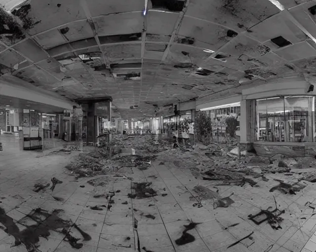 Image similar to camera footage of a Hundreds of Rabid Zerg in an abandoned shopping mall, high exposure, dark, monochrome, camera, grainy, CCTV, security camera footage, timestamp, zoomed in, fish-eye lens, Evil, Zerg, Brood Spreading, horrifying, lunging at camera :4