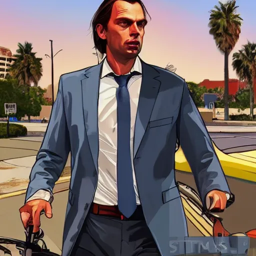 Prompt: Thierry Baudet in GTA V, cover art by Stephen Bliss, artstation, no text