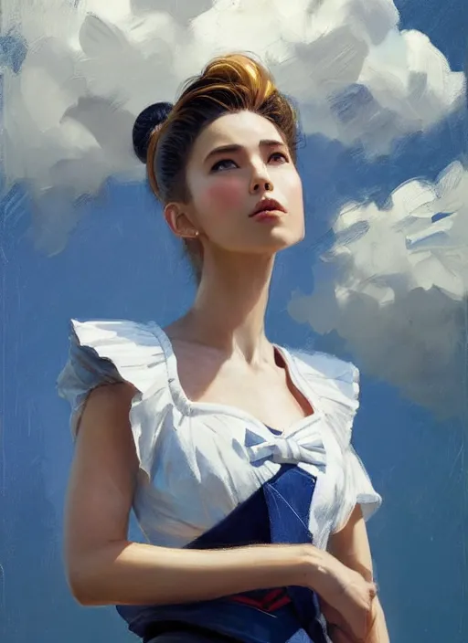 Prompt: portrait of Sailor Moon, countryside, calm, fantasy character portrait, dynamic pose, above view, sunny day, thunder clouds in the sky, artwork by Jeremy Lipkin and Giuseppe Dangelico Pino and Michael Garmash and Rob Rey, very coherent asymmetrical artwork, sharp edges, perfect face, simple form, 100mm