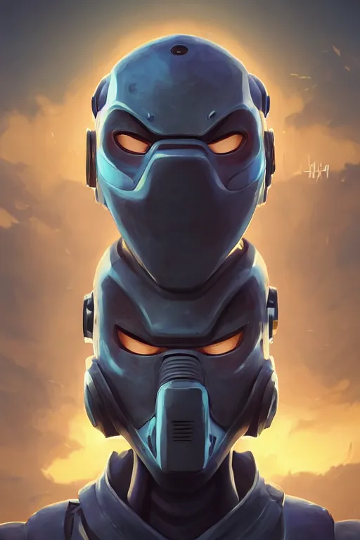 Image similar to epic mask helmet robot ninja portrait stylized as fornite style game design fanart by concept artist gervasio canda, behance hd by jesper ejsing, by rhads, makoto shinkai and lois van baarle, ilya kuvshinov, rossdraws global illumination radiating a glowing aura global illumination ray tracing hdr render in unreal engine 5