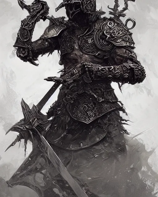 Image similar to skeletal warrior, intricate helm wielding a sword, hyper realistic, fantasy art, in the style of greg rutkowski, intricate, hyper detailed, smooth