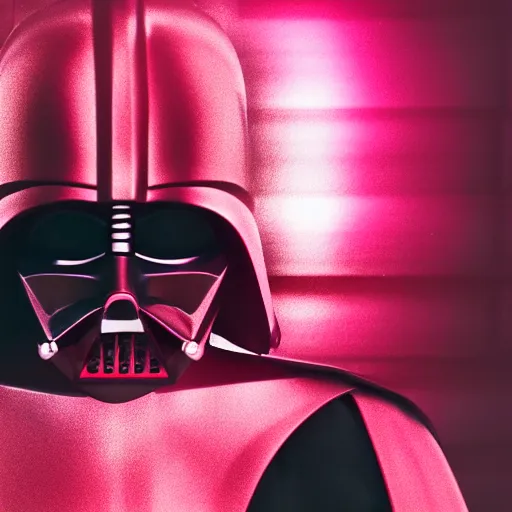 Image similar to a photo of darth vader in pink armor, ultra detailed, hyper realistic, studio lighting, 6 0 mm lens