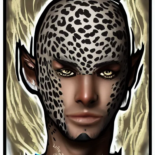 Image similar to Warlock with leopard traits. Character portrait, face close-up, of anthro leopard warlock, digital art, daily deviation on DeviantART